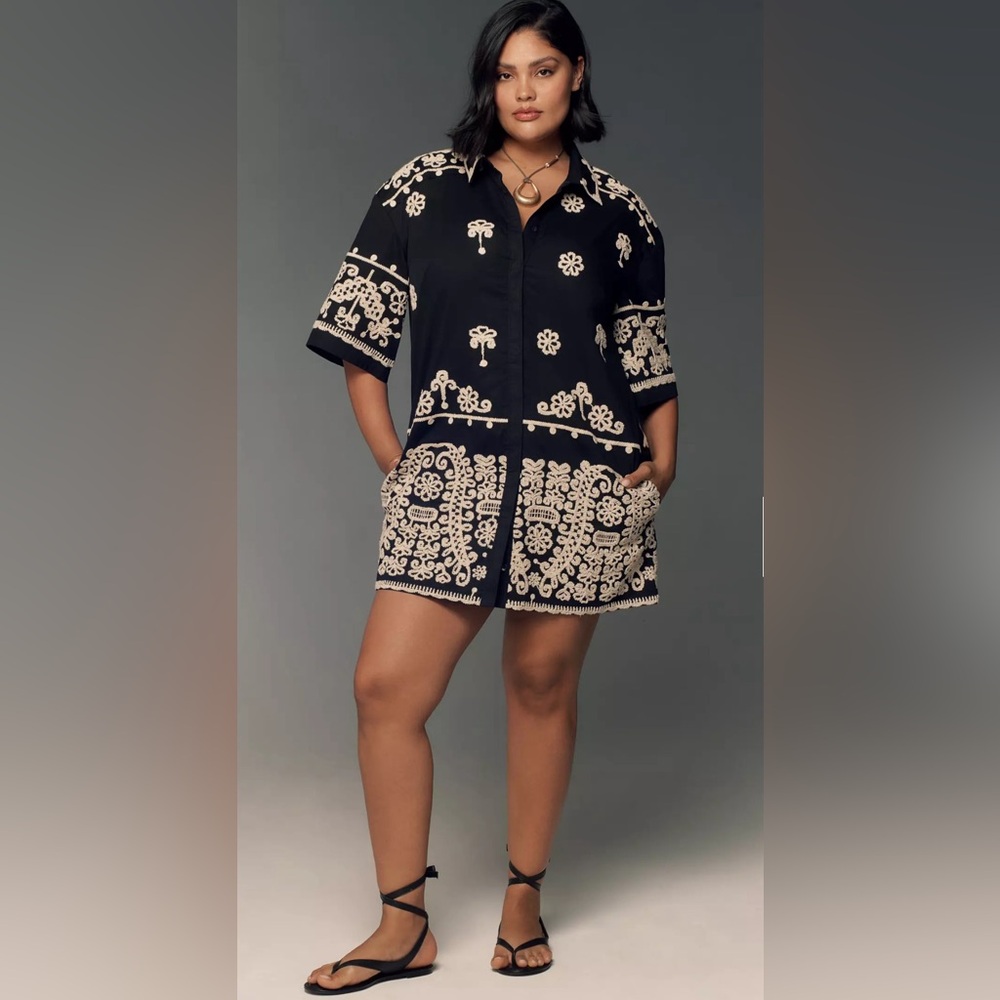 Maeve Short-Sleeve Collared Mini Shirt Dress